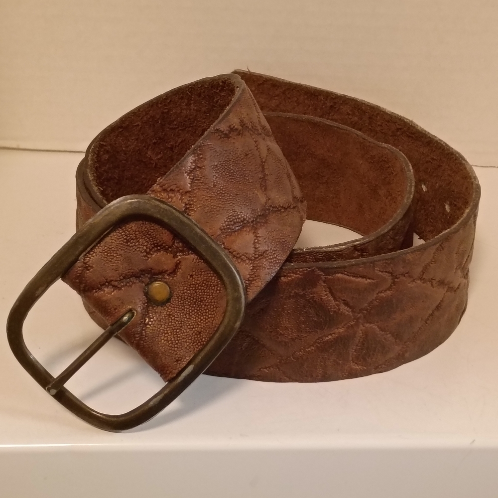 Vintage‎ America Women's Brown Leather Textured Belt Festival Casual At leisure